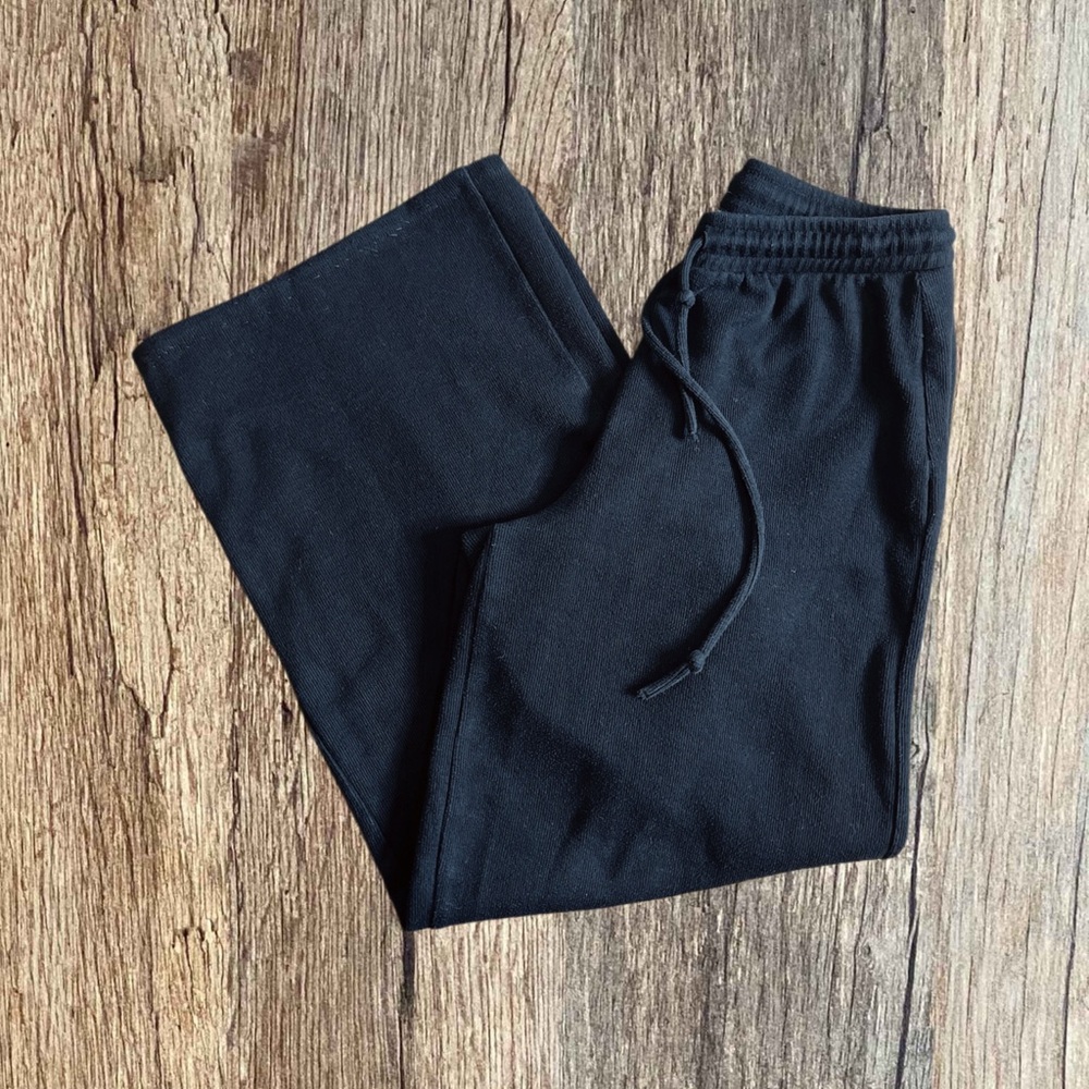 Zara Black Wide-Leg Knit Pants Cozy Lounge Fit  Size Small